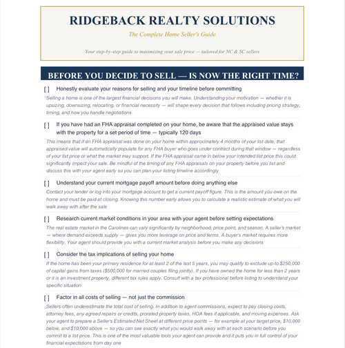 The Complete Carolina Home Seller's Guide — NC & SC
