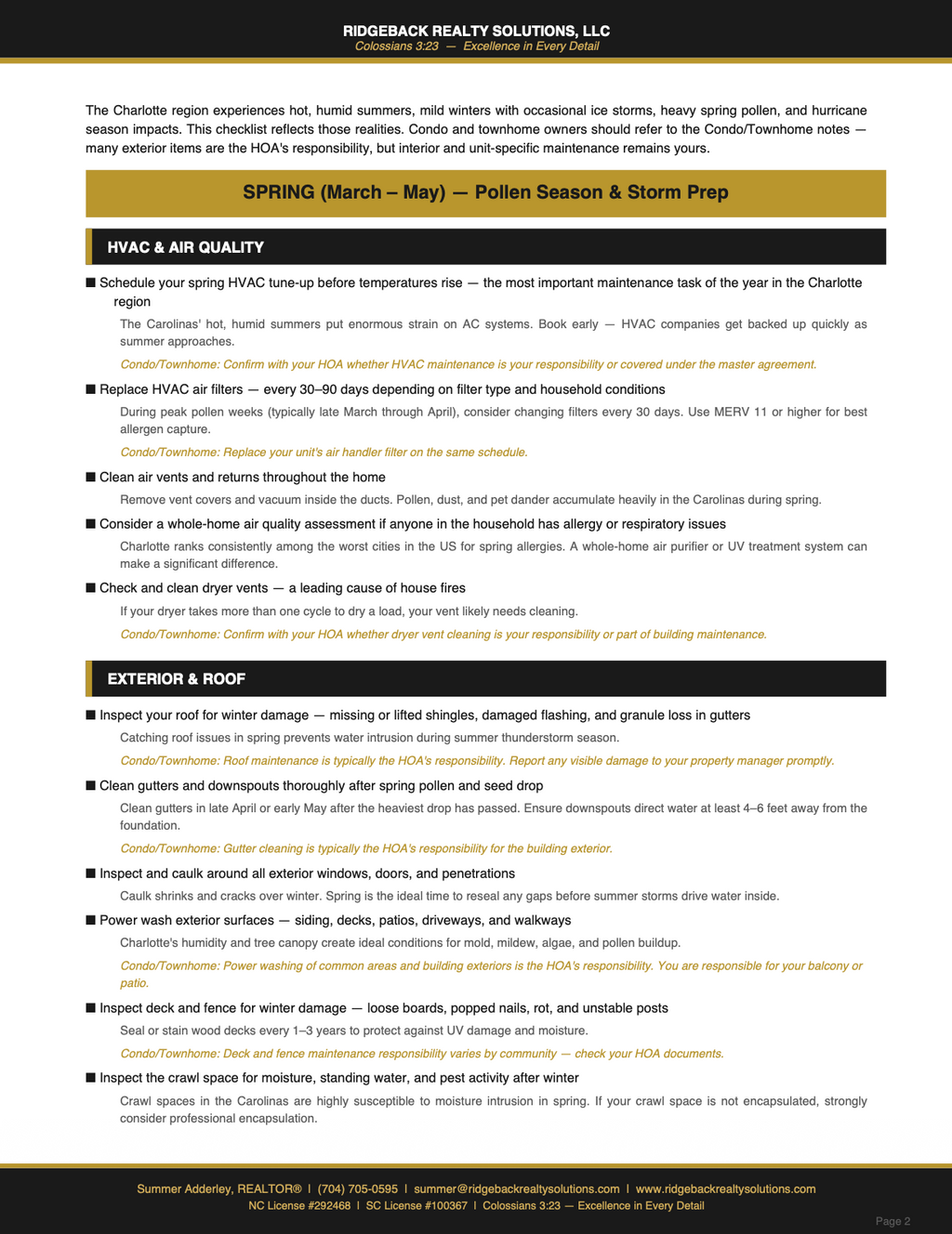 The Carolina Homeowner's Seasonal Maintenance Guide — NC & SC