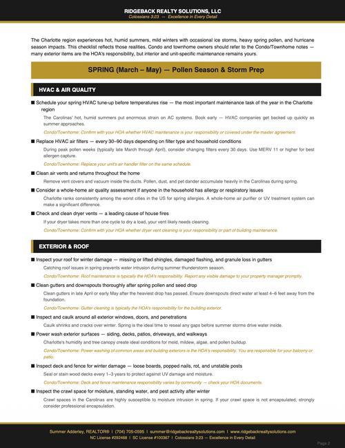 The Carolina Homeowner's Seasonal Maintenance Guide — NC & SC